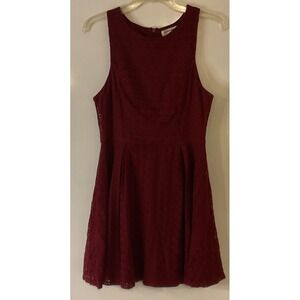 Monteau Cranberry Red Lace Whimsical Lined Sleeveless Dress Sz L